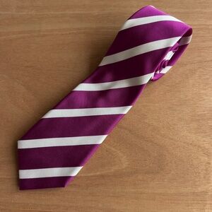 Charles Tyrwhitt striped 100% silk tie 60" L 3.5" W purple white classic office